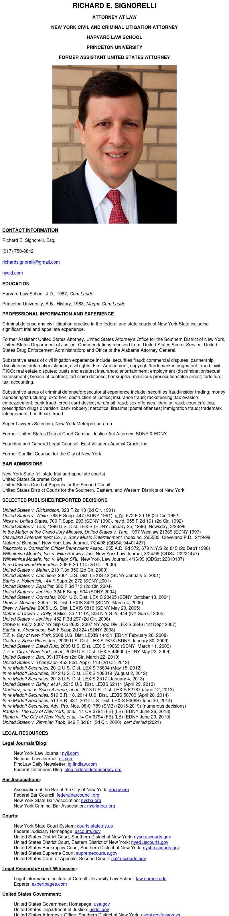 Richard E. Signorelli, Attorney at Law - New York City NY Lawyers